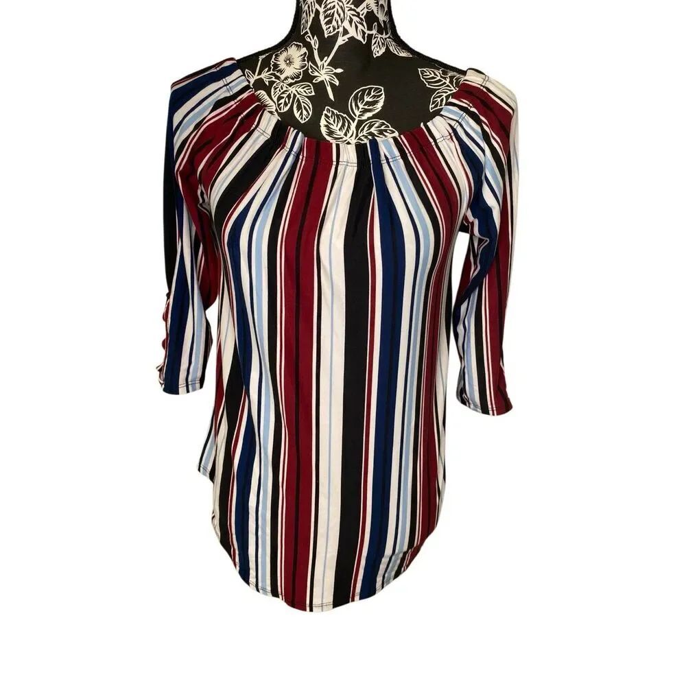 Striped Off Shoulder Criss Cross Sleeve Top Boho Stretch Casual Summer Blouse